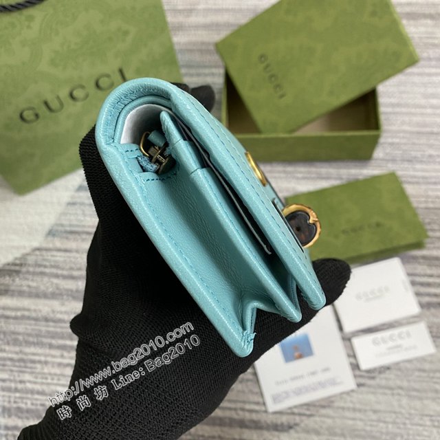 Gucci新款包包 古馳淺藍色全皮女款短錢夾 Gucci新款竹節鎖扣對折錢包 658244  ydg3303
